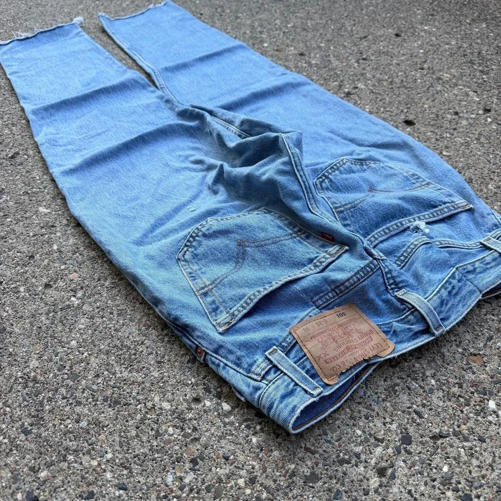 Vintage 90s Levis 501 Jeans 28x28 Altered Raw Hem Light Wash Made in USA